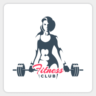 Fitness Club Logo Woman Holds Barbell Sticker